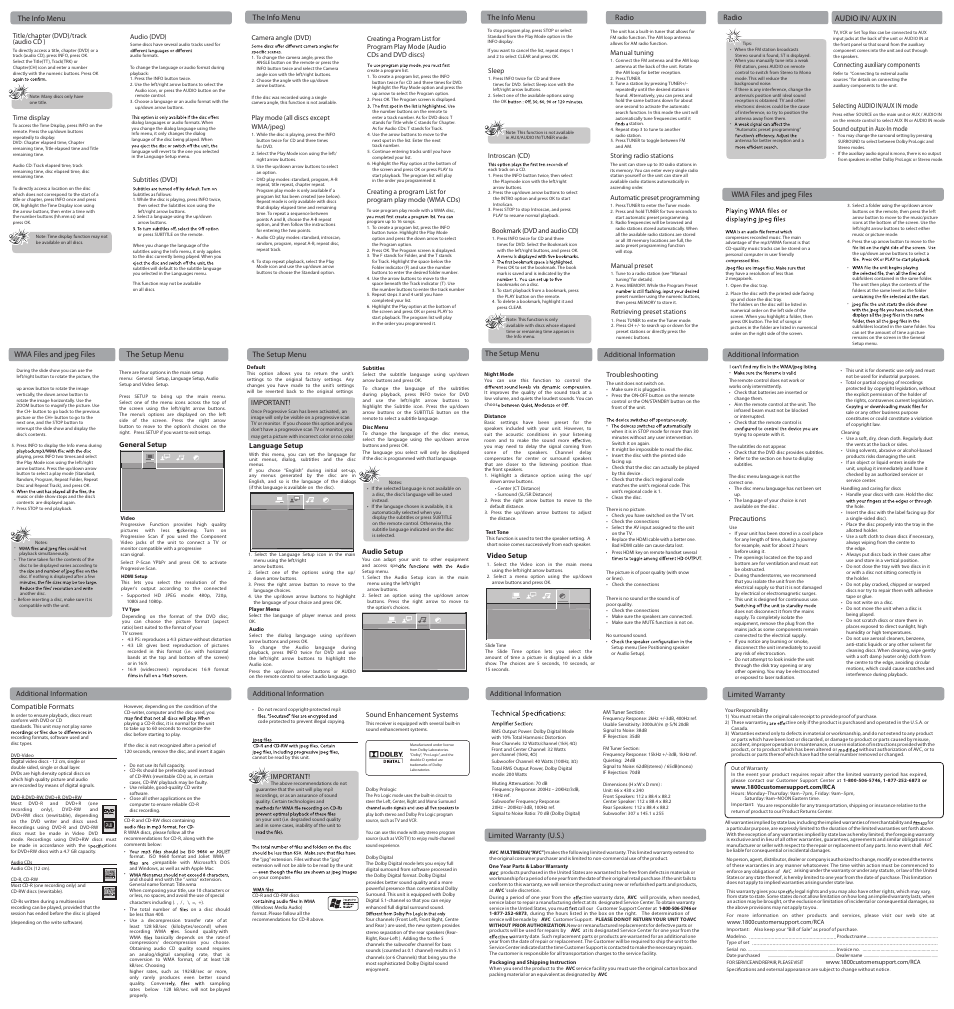Dv d+re writable, Wma files and jpeg files, Audio in/ aux in | The setup menu | RCA RTD316W User Manual | Page 2 / 2