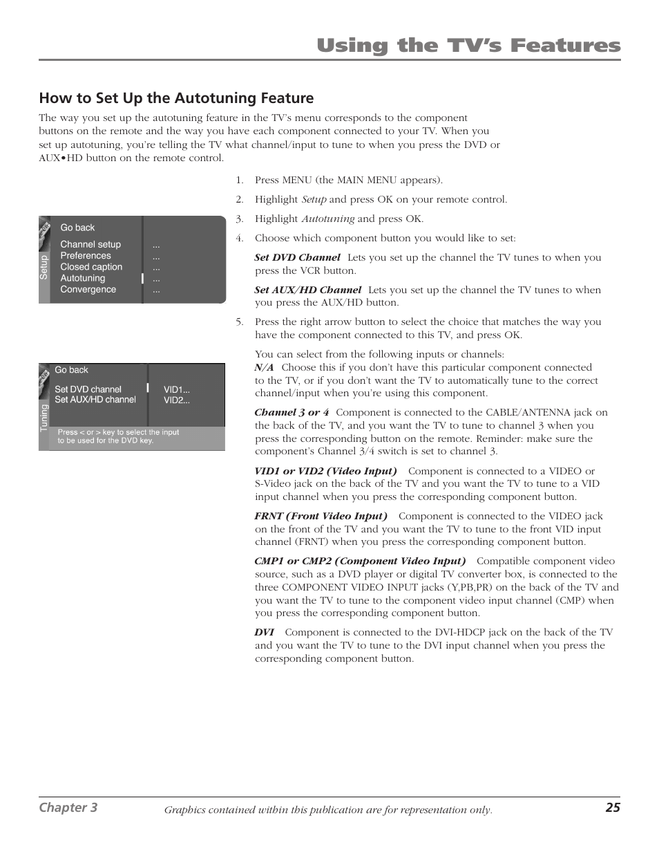 Using the tv’s features, How to set up the autotuning feature | RCA D40W15B User Manual | Page 27 / 48