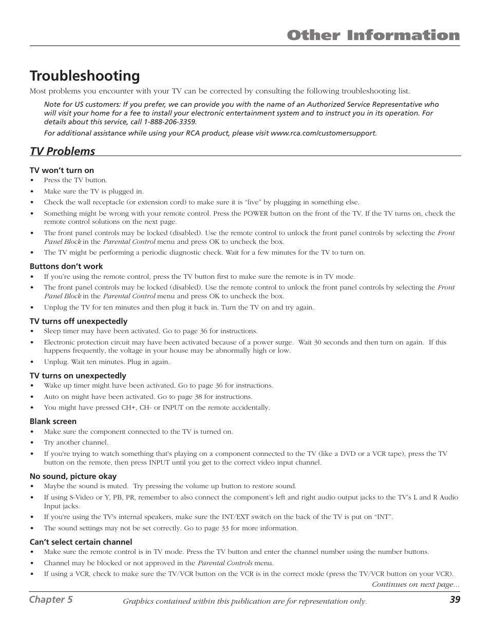 Other information, Troubleshooting, Tv problems | RCA D40W15B User Manual | Page 41 / 48
