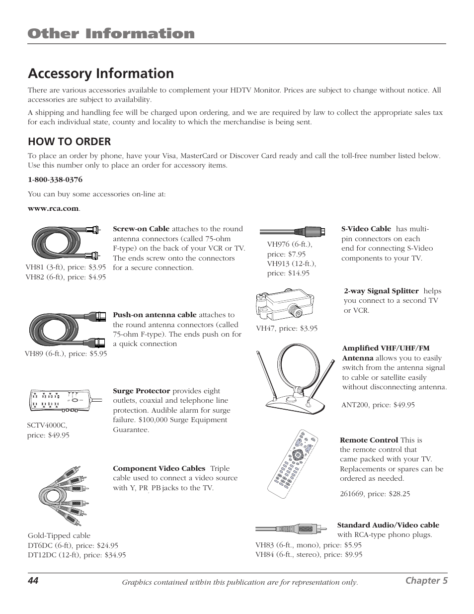 Other information, Index, Accessory information | How to order, 44 chapter 5, Chapter 5 45 | RCA D40W15B User Manual | Page 46 / 48