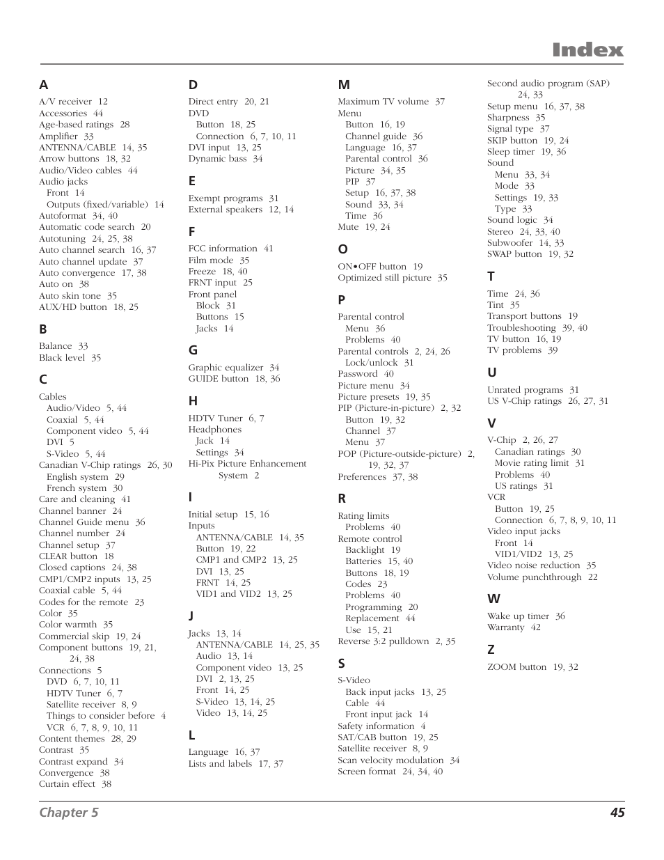 Other information, Index | RCA D40W15B User Manual | Page 47 / 48