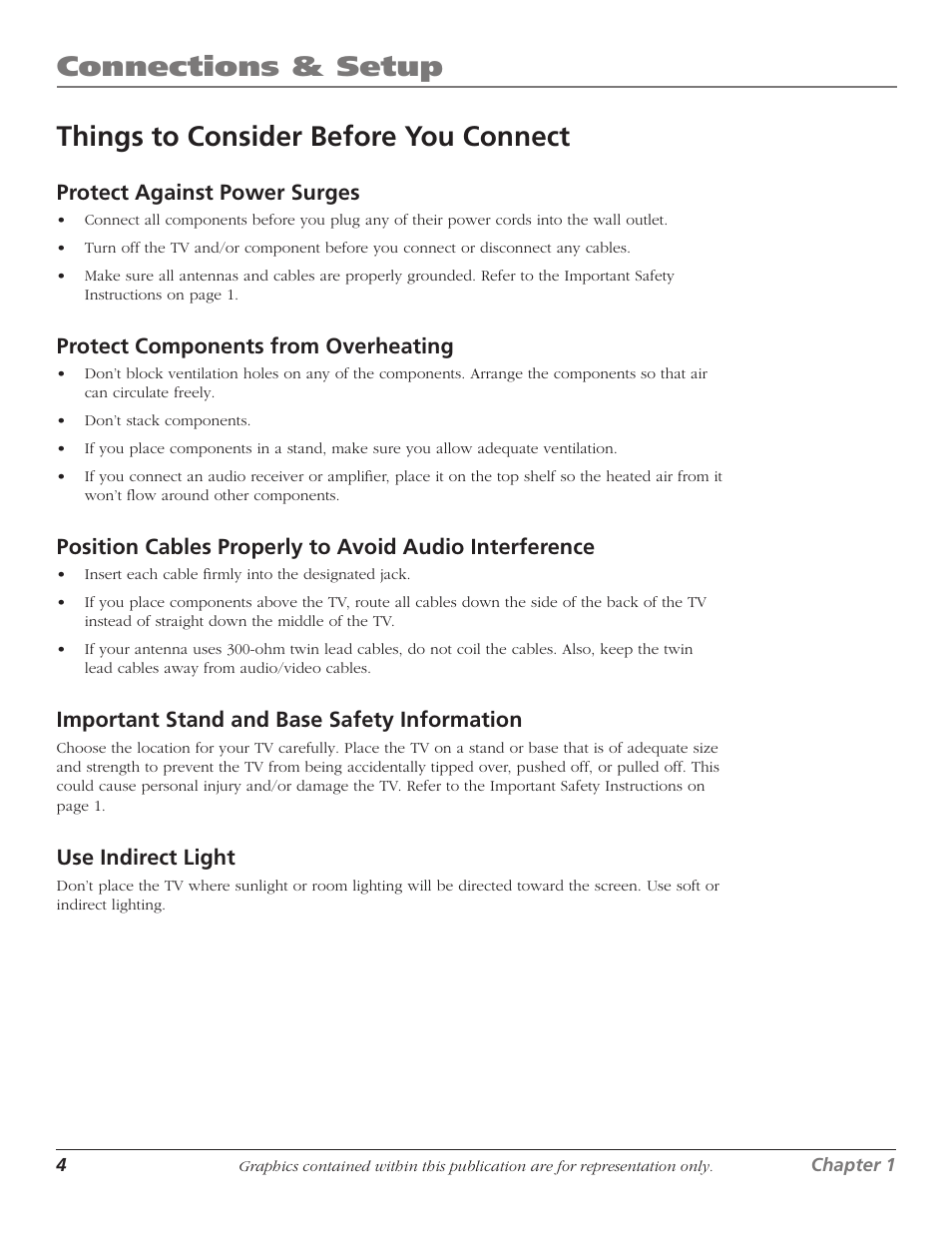 Connections & setup, Things to consider before you connect | RCA D40W15B User Manual | Page 6 / 48