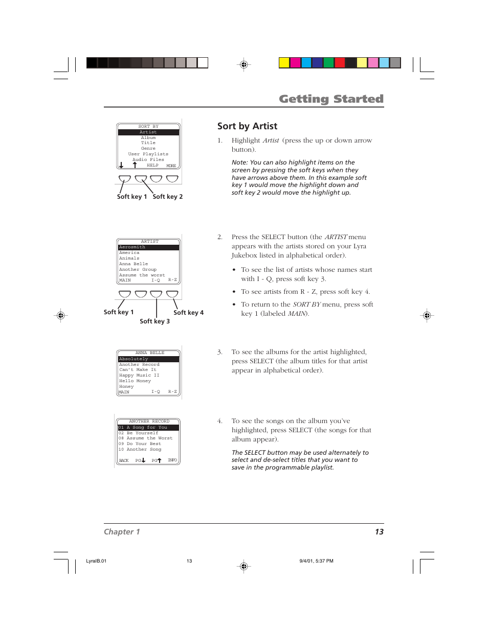 Getting started, Sort by artist, Chapter 1 13 | RCA RD2800 User Manual | Page 15 / 58