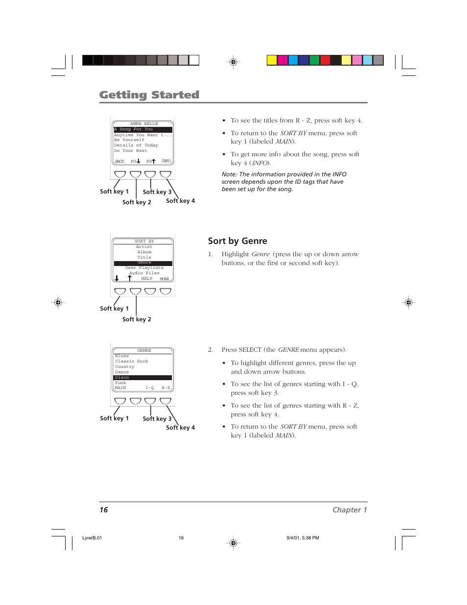 Getting started, Sort by genre | RCA RD2800 User Manual | Page 18 / 58