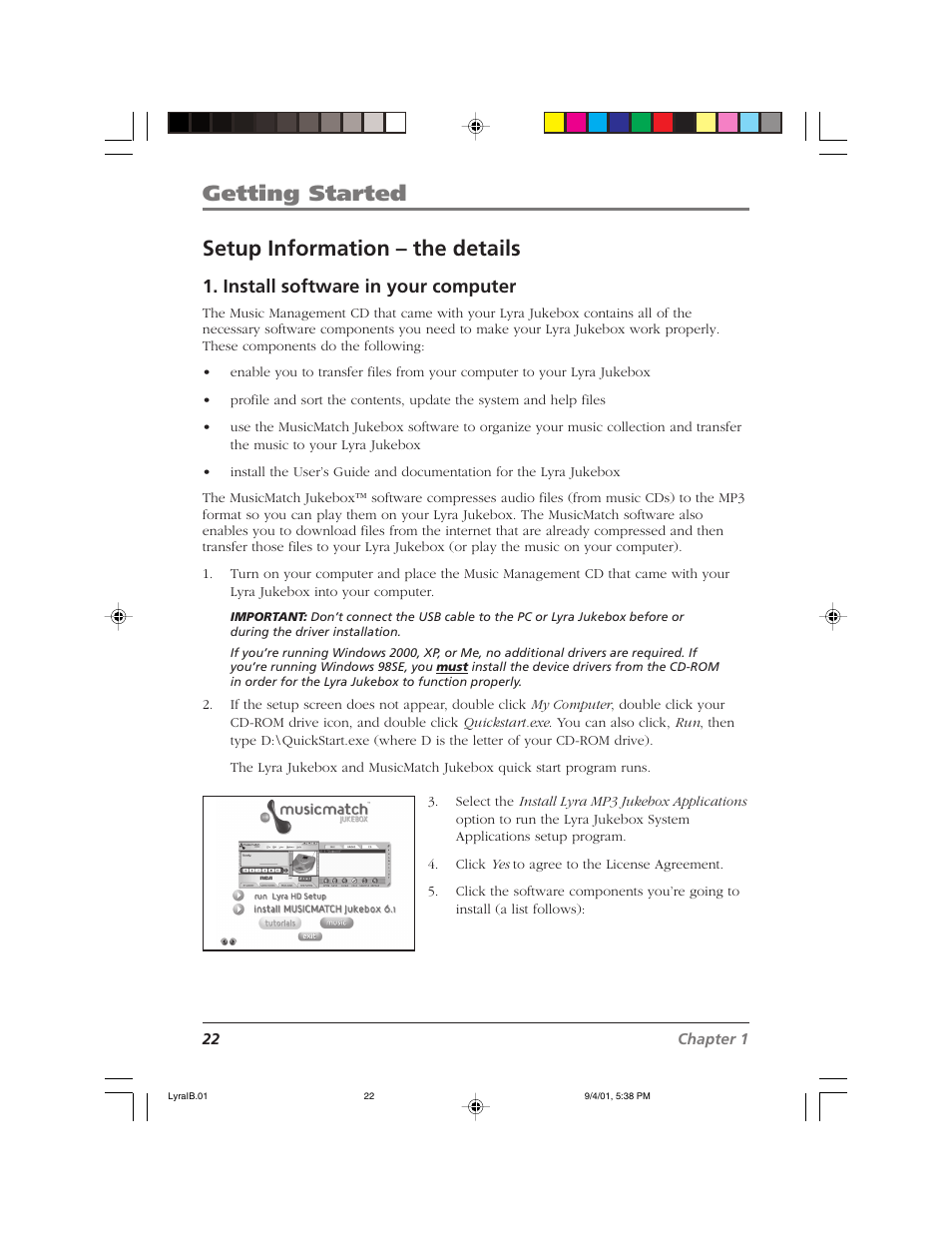 Getting started setup information – the details, Install software in your computer | RCA RD2800 User Manual | Page 24 / 58