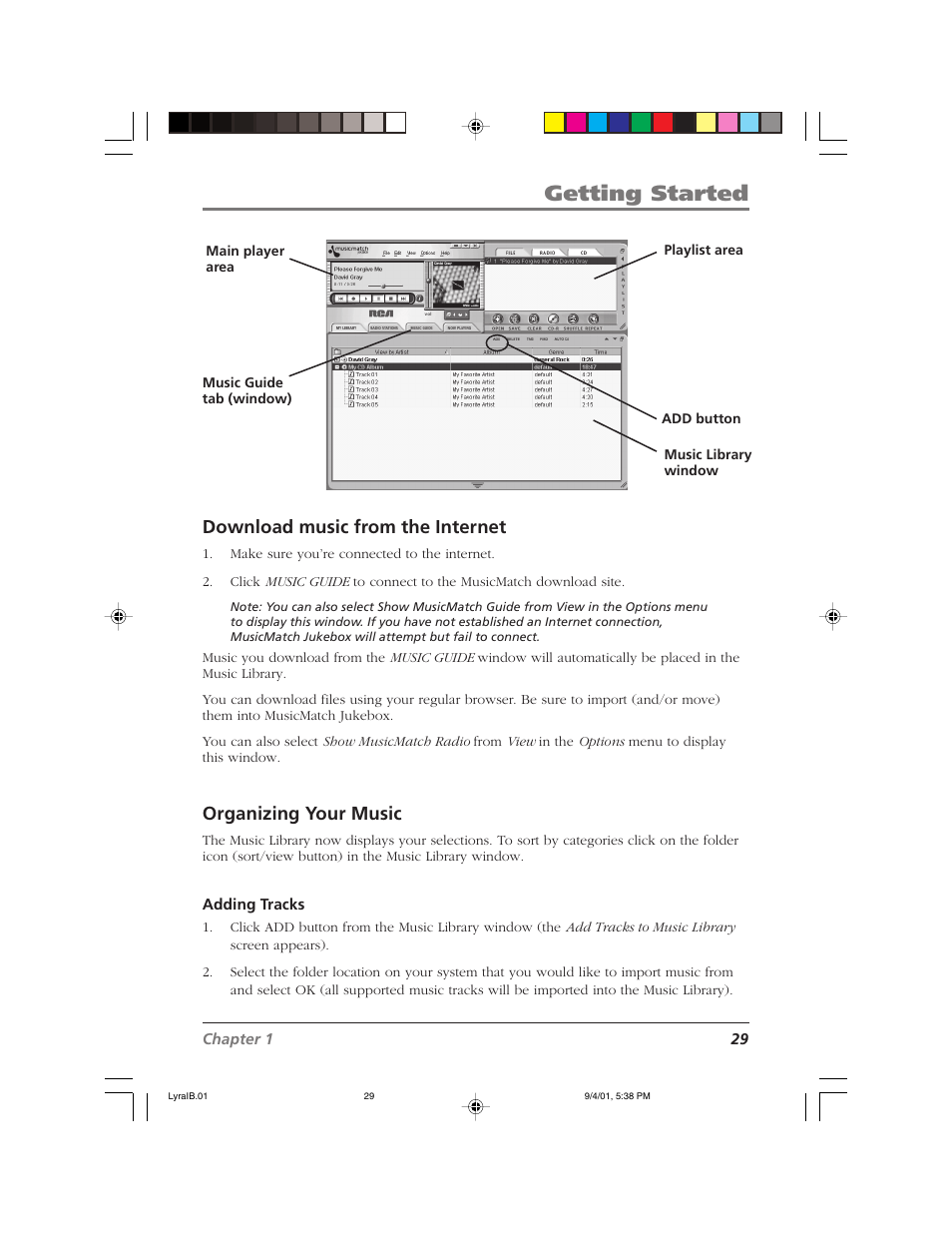 Getting started, Download music from the internet, Organizing your music | RCA RD2800 User Manual | Page 31 / 58