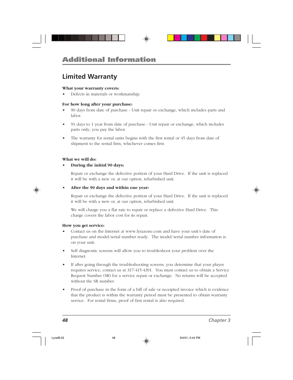 Additional information limited warranty | RCA RD2800 User Manual | Page 50 / 58