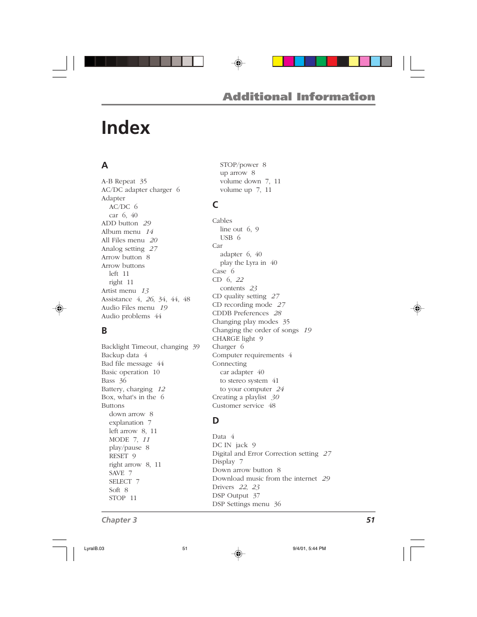 Index, Additional information | RCA RD2800 User Manual | Page 53 / 58