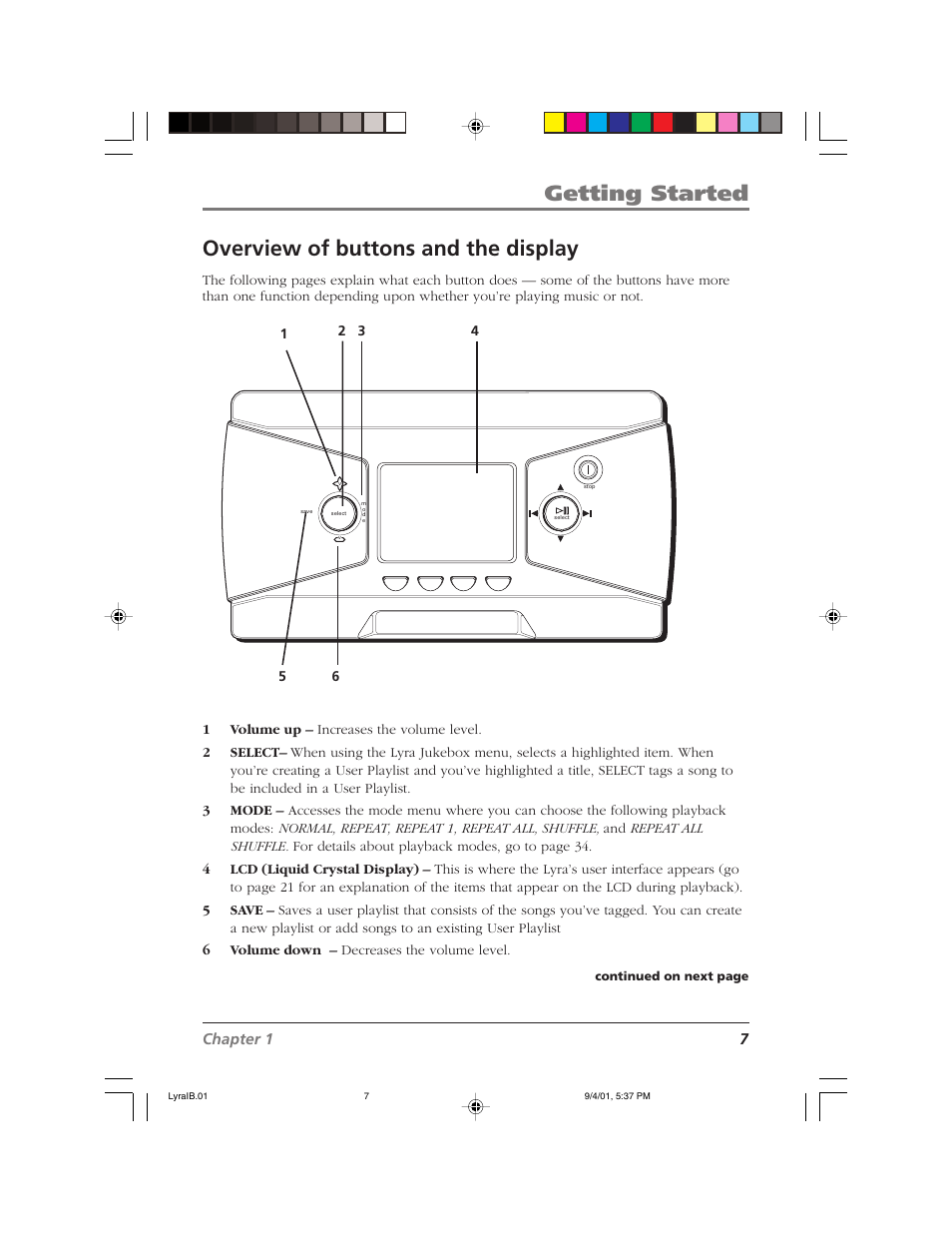 Getting started, Overview of buttons and the display | RCA RD2800 User Manual | Page 9 / 58