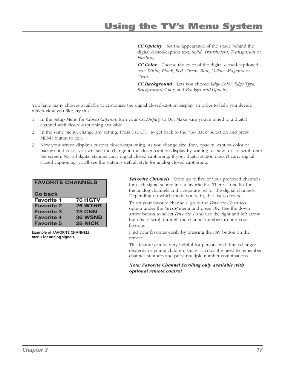 Using the tv’s menu system | RCA J13804CL User Manual | Page 19 / 29