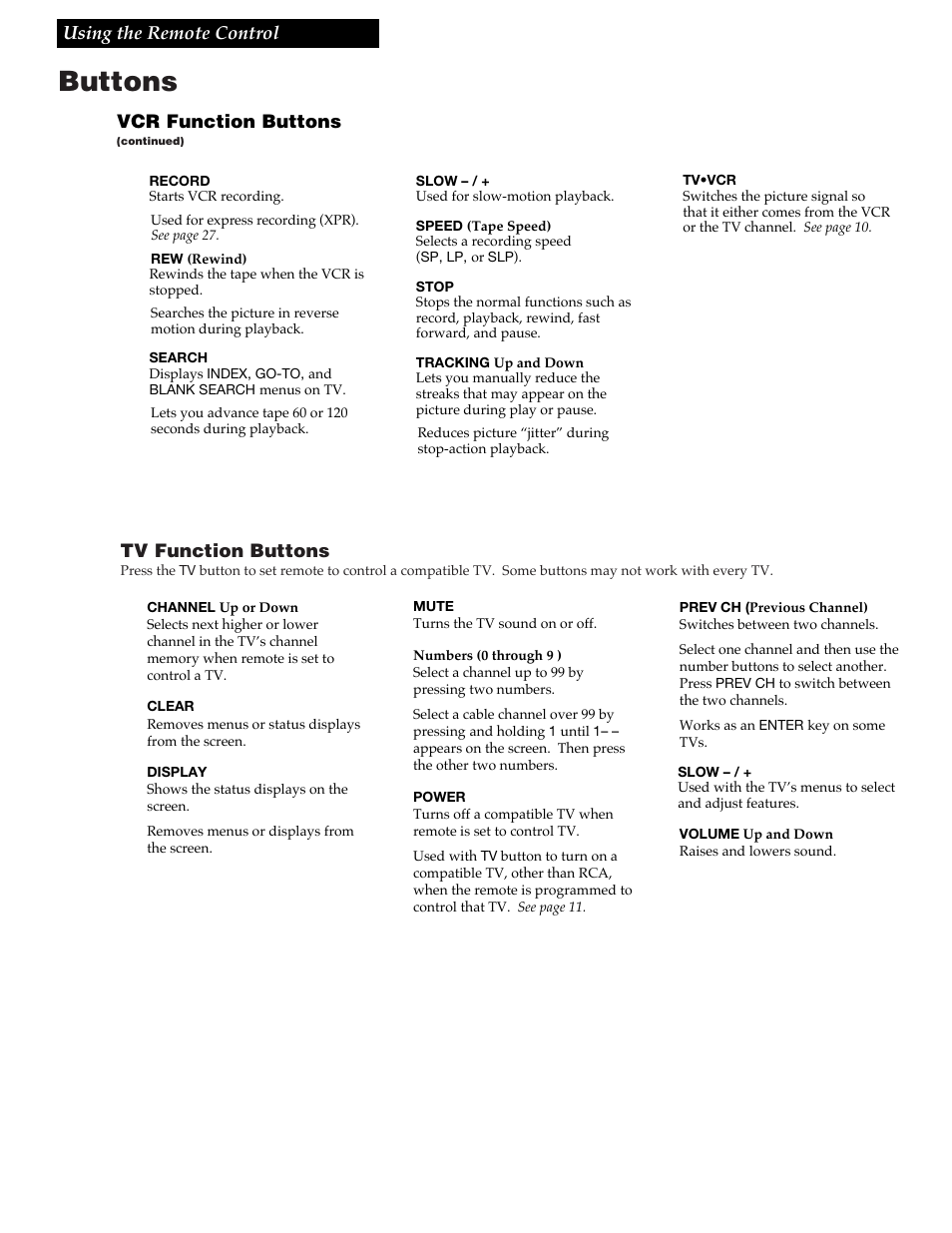 Buttons | RCA VR618HF User Manual | Page 15 / 40