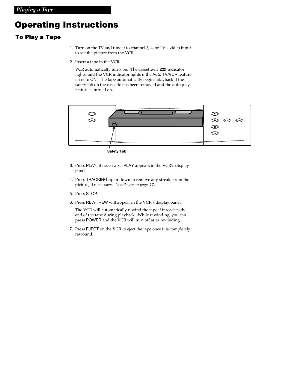 Playing a tape, Operating instructions, 14 playing a tape | RCA VR618HF User Manual | Page 16 / 40