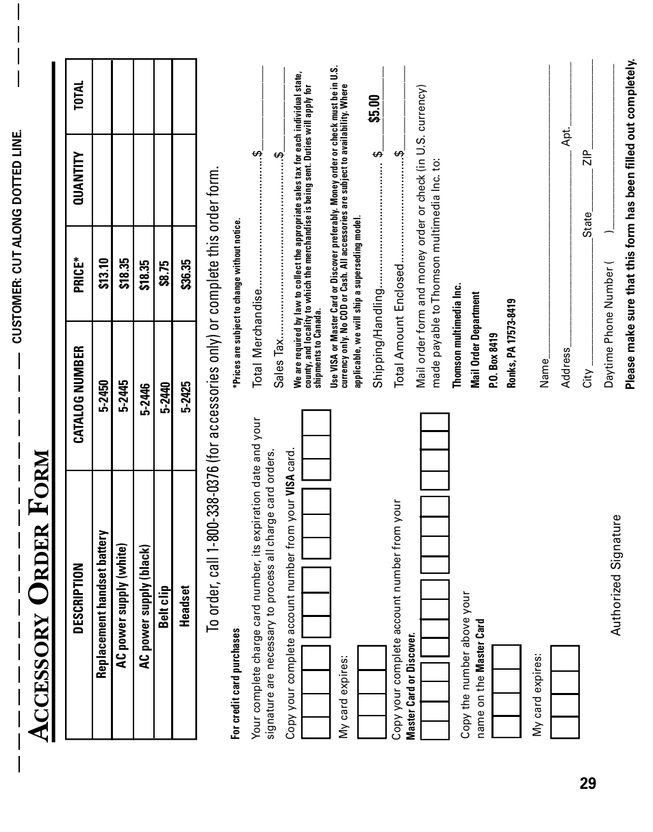 Ccessor y, Rder | RCA 26925 User Manual | Page 29 / 64