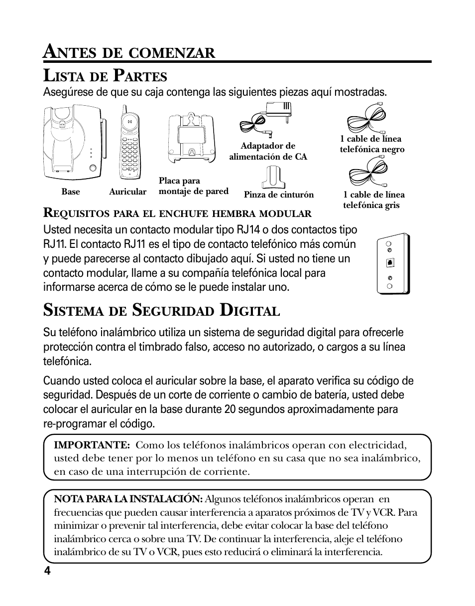 Ntes, Comenzar, Ista | Artes, Istema, Eguridad, Igital | RCA 26925 User Manual | Page 36 / 64