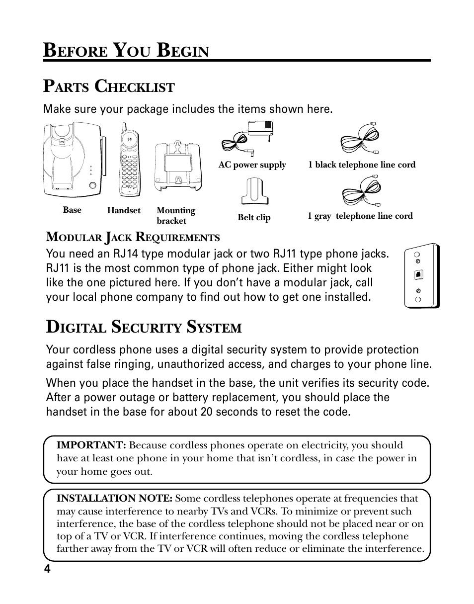 Efore, Egin, Arts | Hecklist, Igital, Ecurity, Ystem | RCA 26925 User Manual | Page 4 / 64