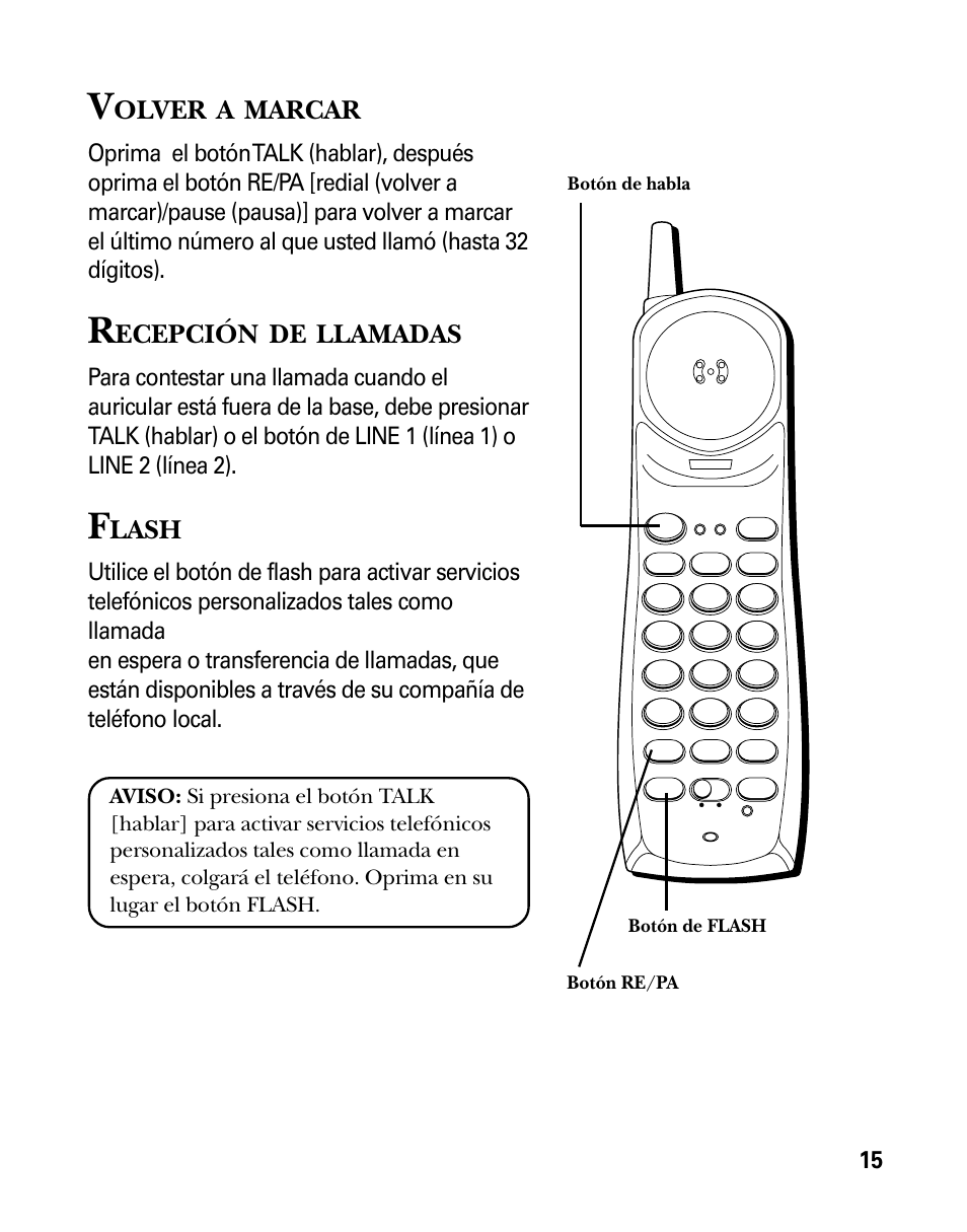 Olver, Marcar, Ecepción | Llamadas, Lash | RCA 26925 User Manual | Page 47 / 64