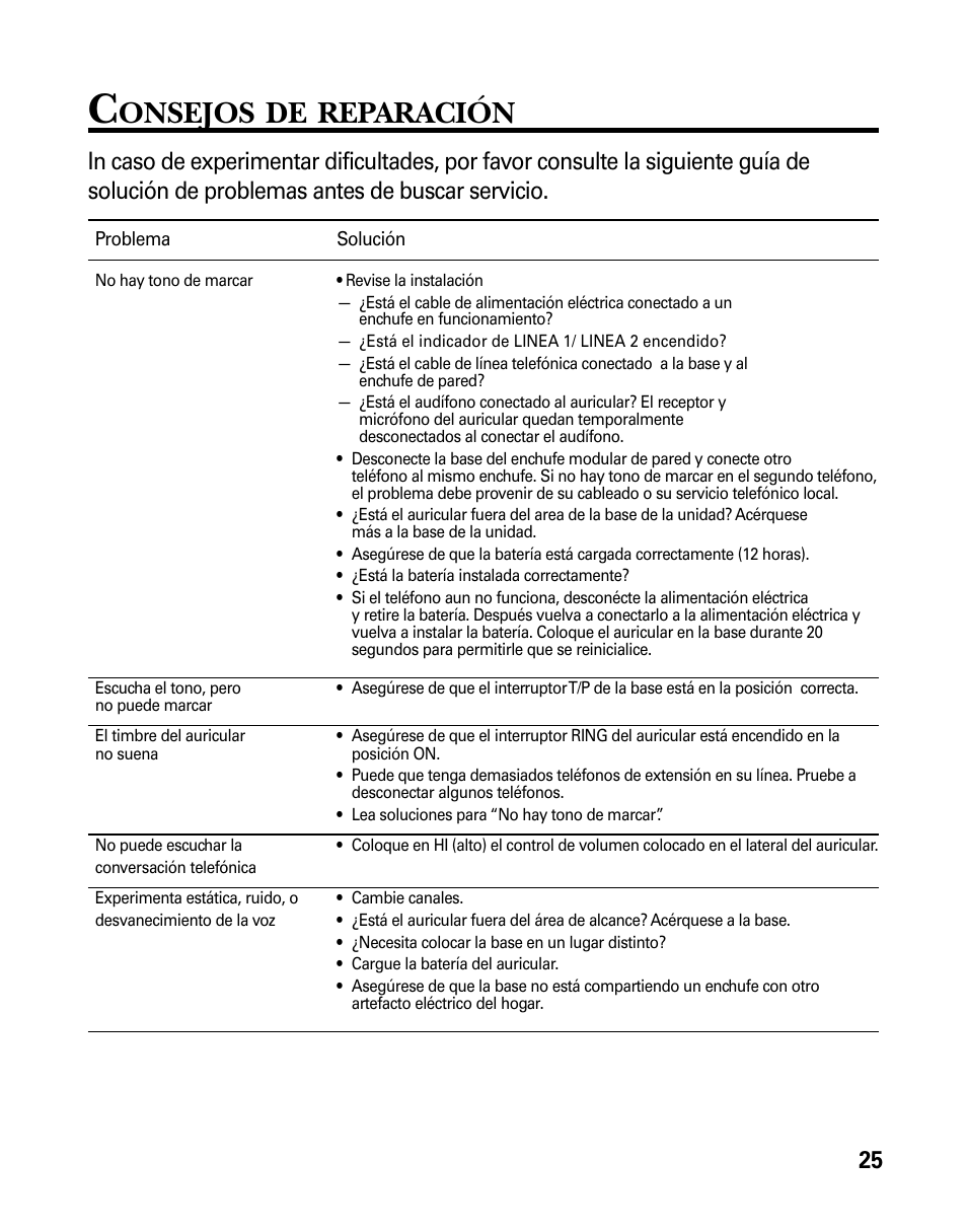 Onsejos, Reparación | RCA 26925 User Manual | Page 57 / 64