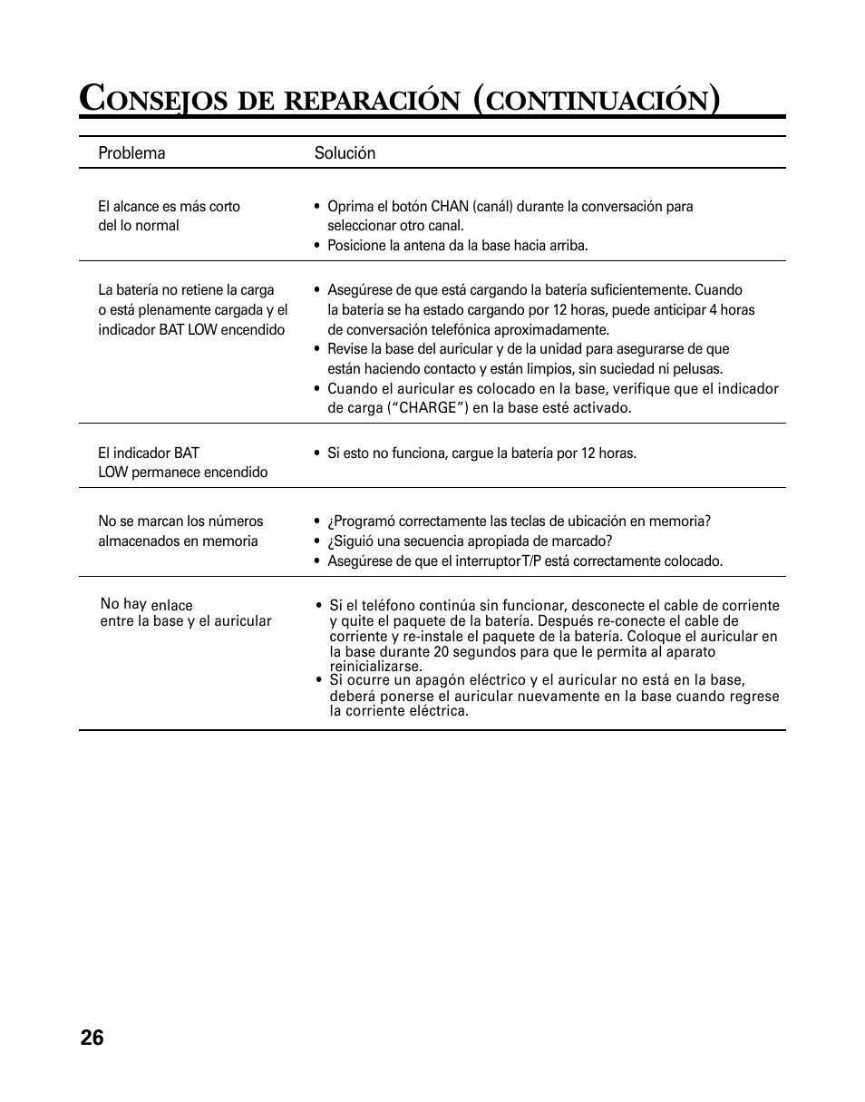 Onsejos, Reparación, Continuación | RCA 26925 User Manual | Page 58 / 64