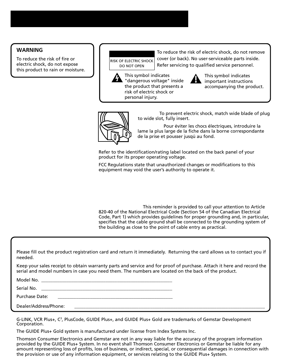 Important information | RCA F20645 User Manual | Page 2 / 64
