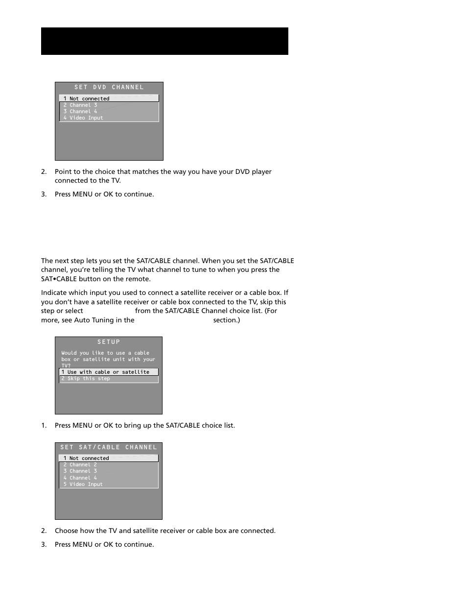 Setting the sat/cable channel (auto tuning), Interactive setup | RCA F20645 User Manual | Page 21 / 64