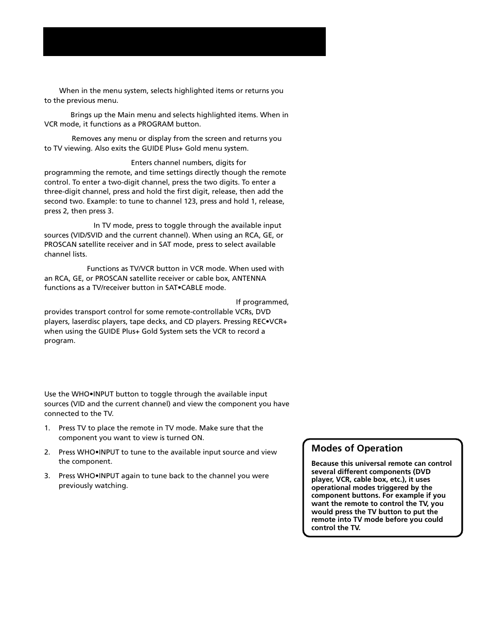 Using the who•input button, Using the remote | RCA F20645 User Manual | Page 25 / 64