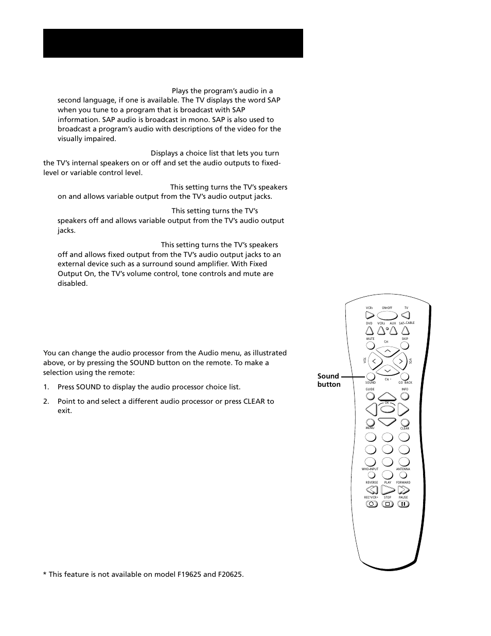 Using the remote to select an audio processor, Using the menu system | RCA F20645 User Manual | Page 33 / 64