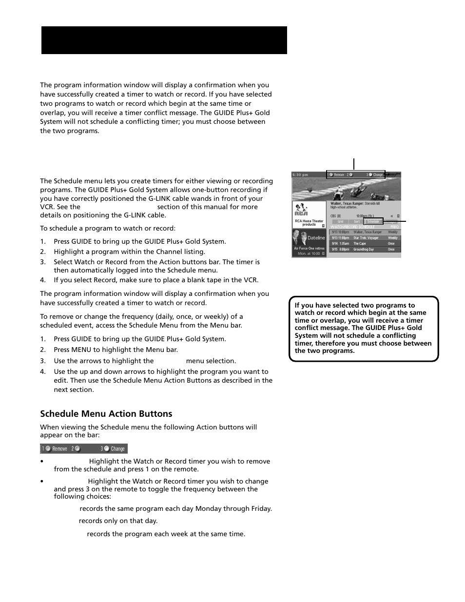 Schedule, Features and controls | RCA F20645 User Manual | Page 44 / 64