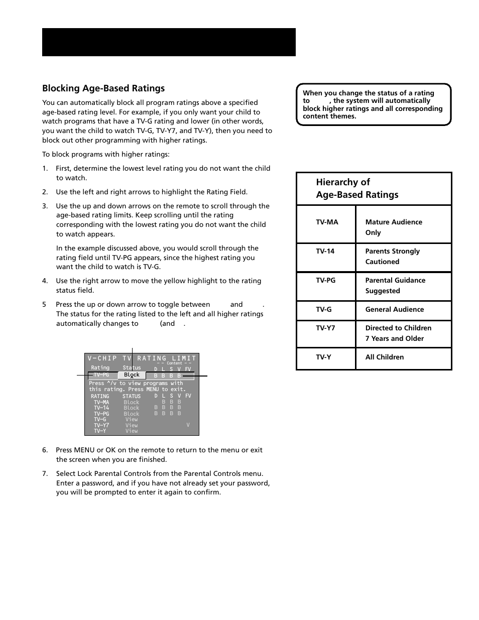 Features and controls, Blocking age-based ratings, Hierarchy of age-based ratings | RCA F20645 User Manual | Page 51 / 64