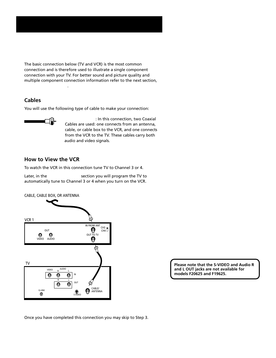The basic connection, Setup and connections, Cables | How to view the vcr | RCA F20645 User Manual | Page 7 / 64