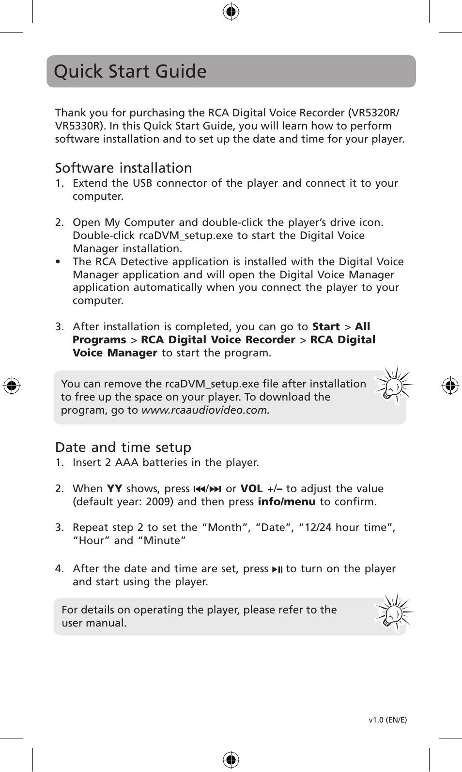 RCA VR5320R User Manual | 1 page