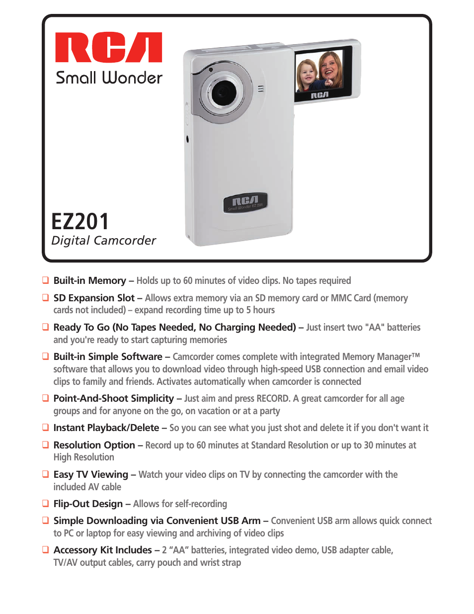 RCA Small Wonder EZ201 User Manual | 2 pages