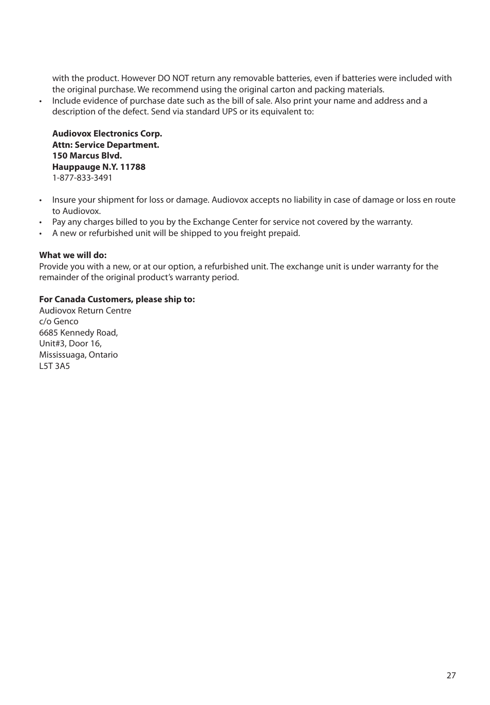 Warranty information | RCA EZ1000BK User Manual | Page 28 / 29