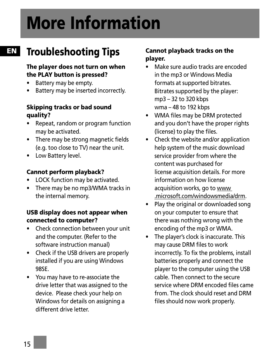 More information, Troubleshooting tips | RCA SC1002 User Manual | Page 24 / 48