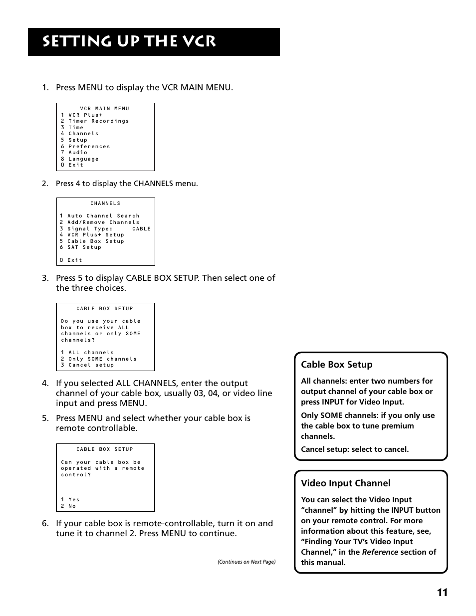 Setting up the vcr | RCA VR704HF User Manual | Page 13 / 88