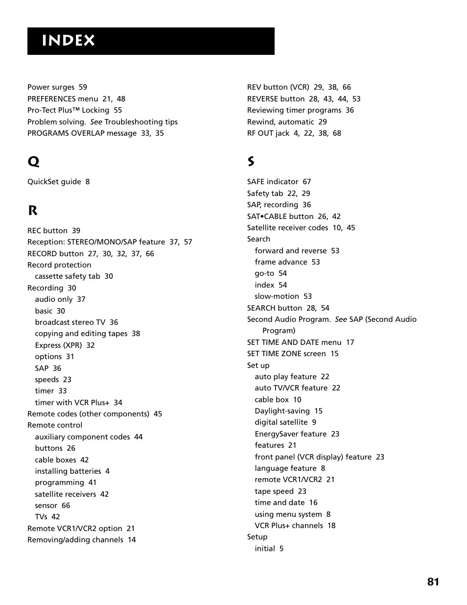 Index | RCA VR704HF User Manual | Page 83 / 88