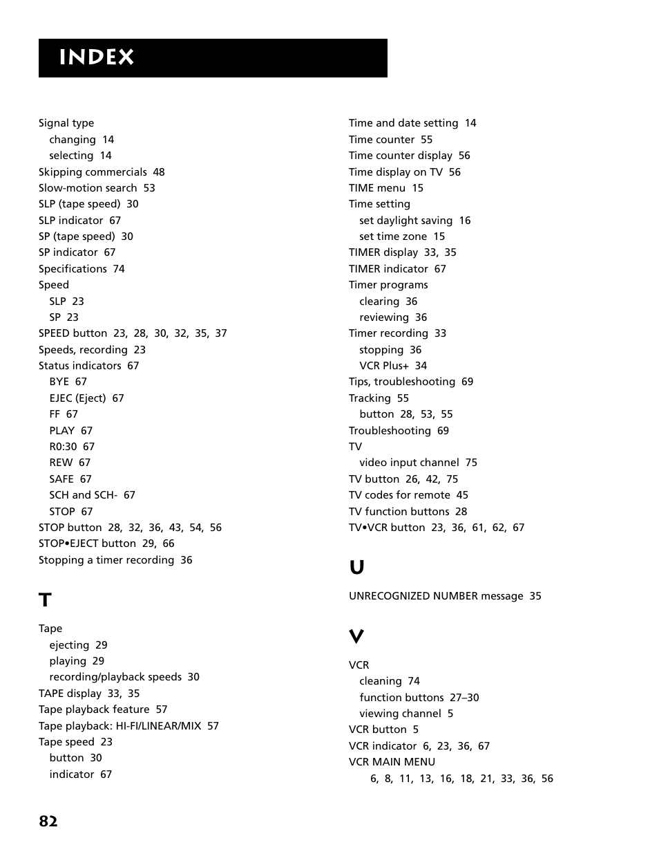 Index | RCA VR704HF User Manual | Page 84 / 88