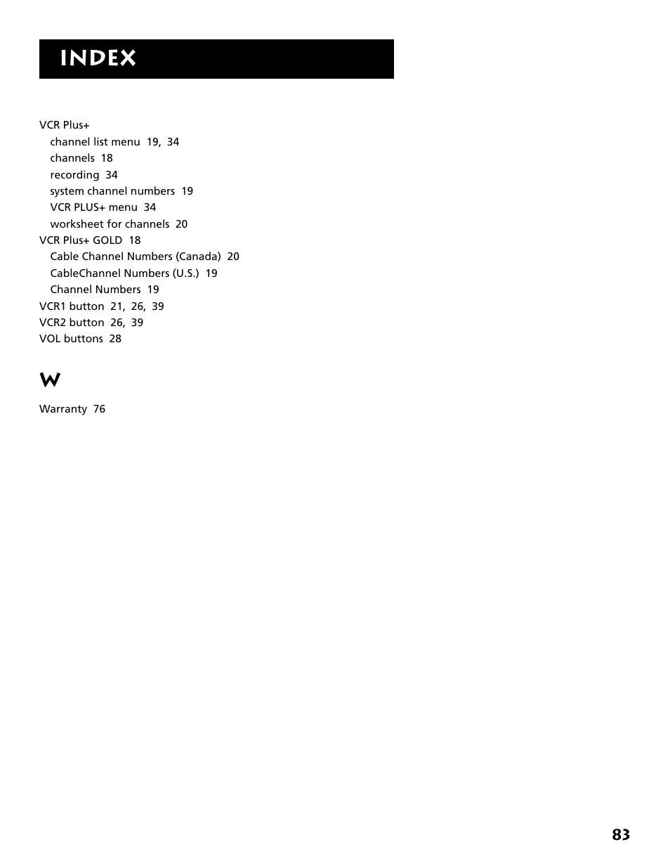 Index | RCA VR704HF User Manual | Page 85 / 88
