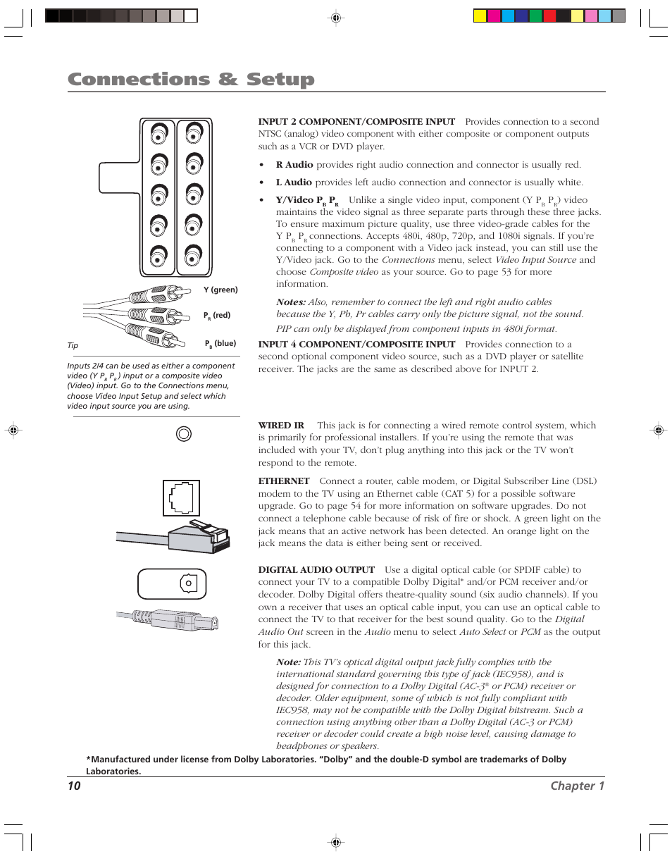 Connections & setup, 10 chapter 1 | RCA HD52W58 User Manual | Page 12 / 80