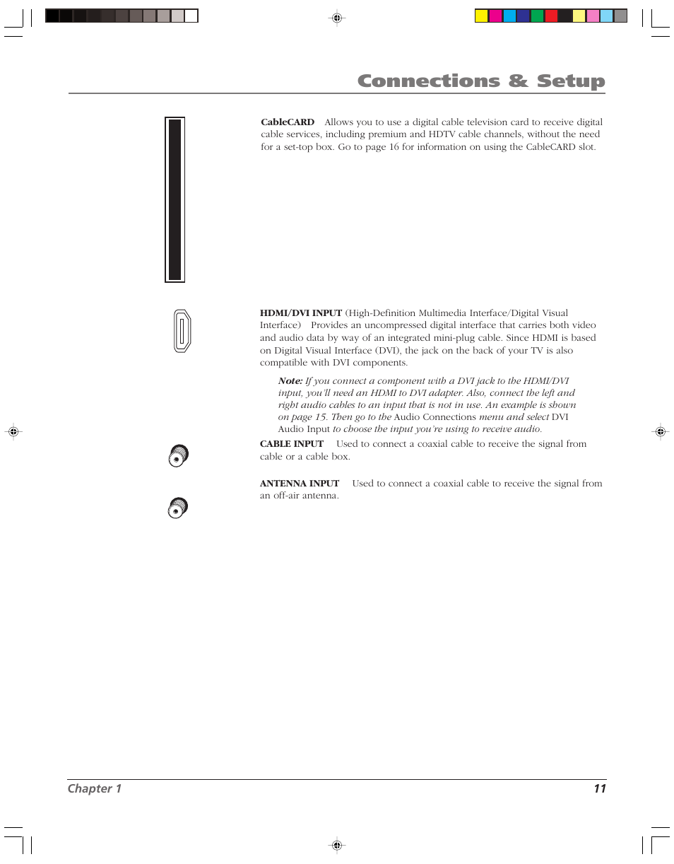 Connections & setup, Chapter 1 11 | RCA HD52W58 User Manual | Page 13 / 80