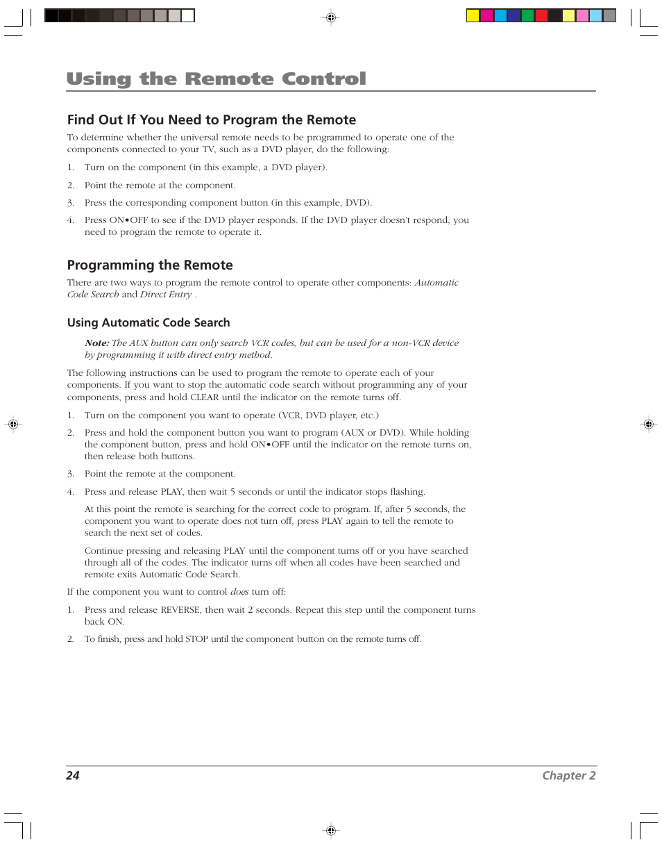 Using the remote control, Find out if you need to program the remote, Programming the remote | RCA HD52W58 User Manual | Page 26 / 80