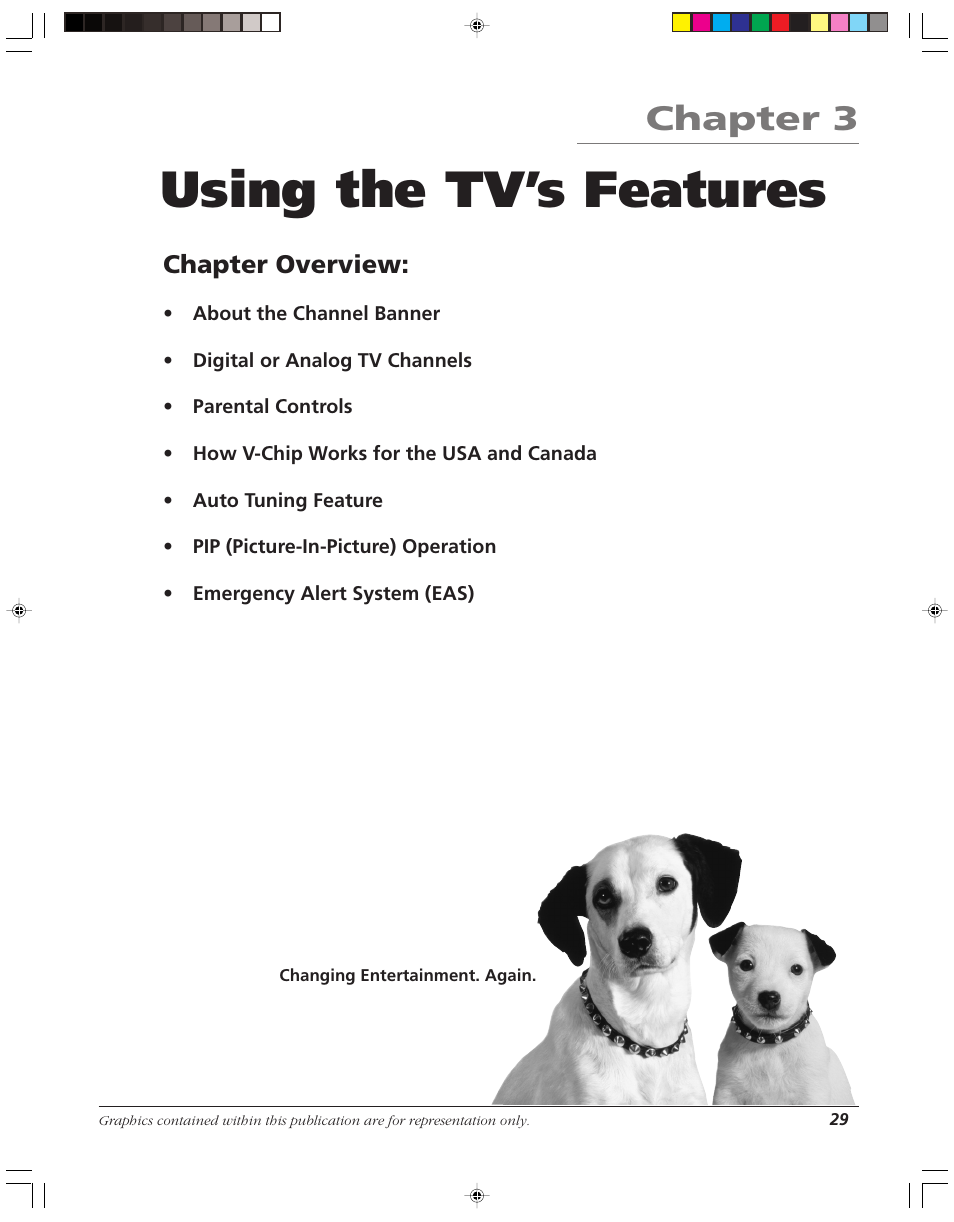 Using the tv’s features, Chapter 3, Chapter overview | RCA HD52W58 User Manual | Page 31 / 80