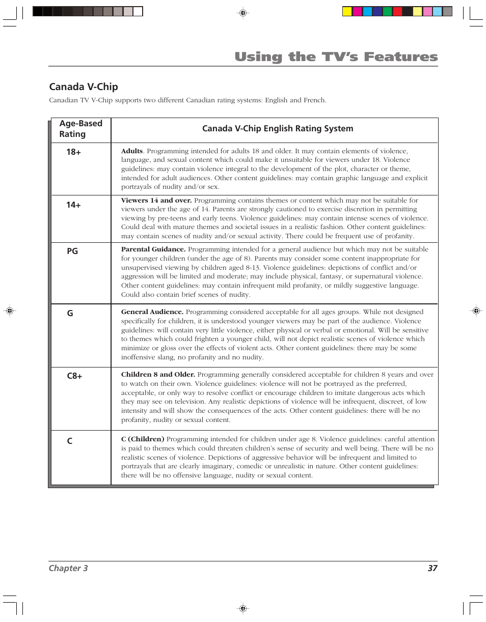 Using the tv’s features, Canada v-chip | RCA HD52W58 User Manual | Page 39 / 80