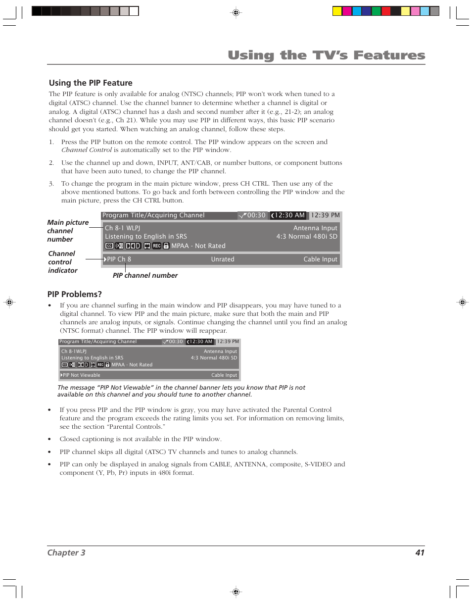 Using the tv’s features | RCA HD52W58 User Manual | Page 43 / 80