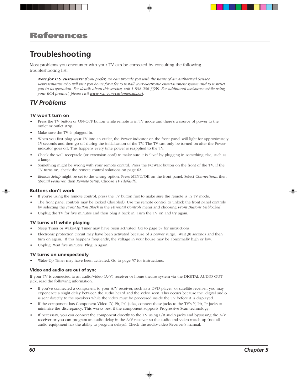 References, Troubleshooting, Tv problems | RCA HD52W58 User Manual | Page 62 / 80