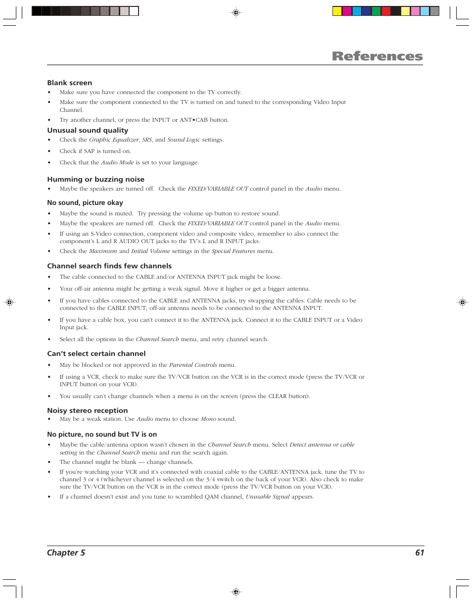 References, Chapter 5 61 | RCA HD52W58 User Manual | Page 63 / 80