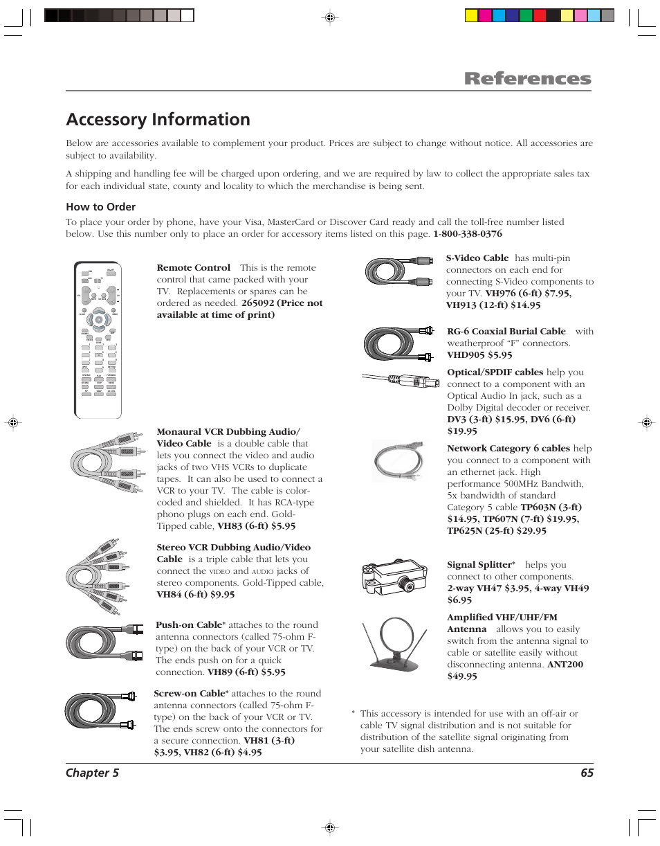 References, Accessory information, Chapter 5 65 | How to order | RCA HD52W58 User Manual | Page 67 / 80