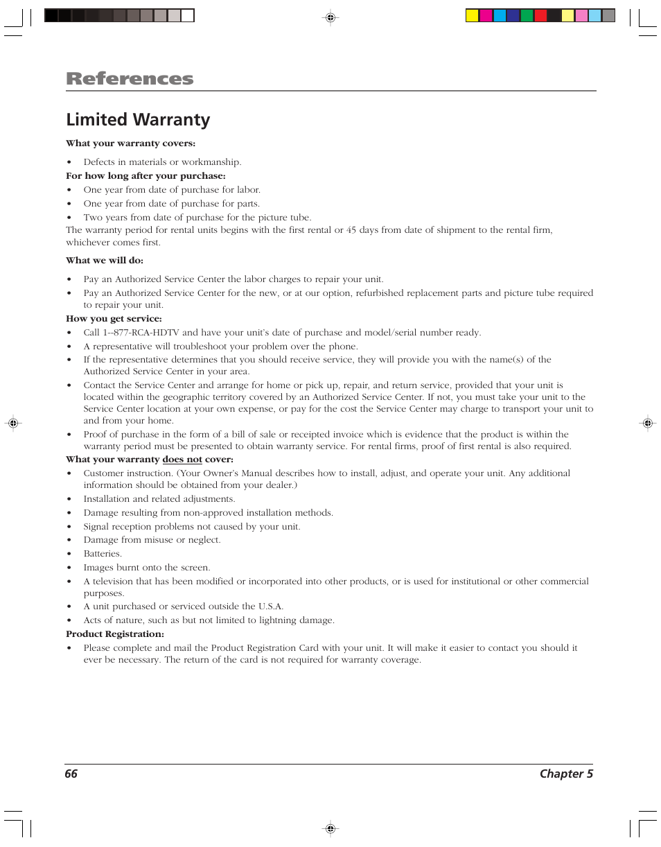 References, Limited warranty | RCA HD52W58 User Manual | Page 68 / 80