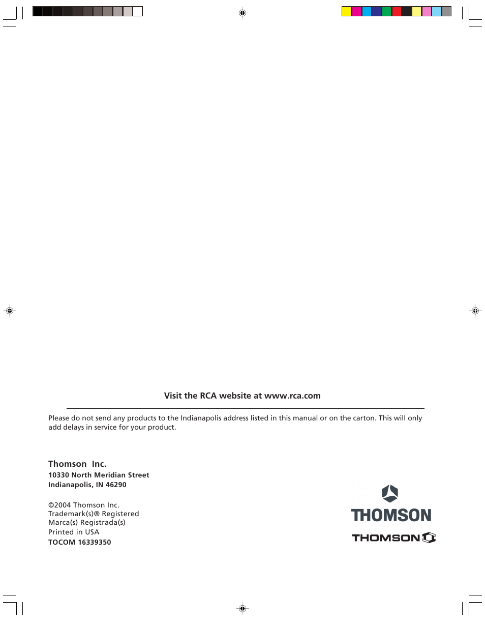 Thomson inc | RCA HD52W58 User Manual | Page 80 / 80