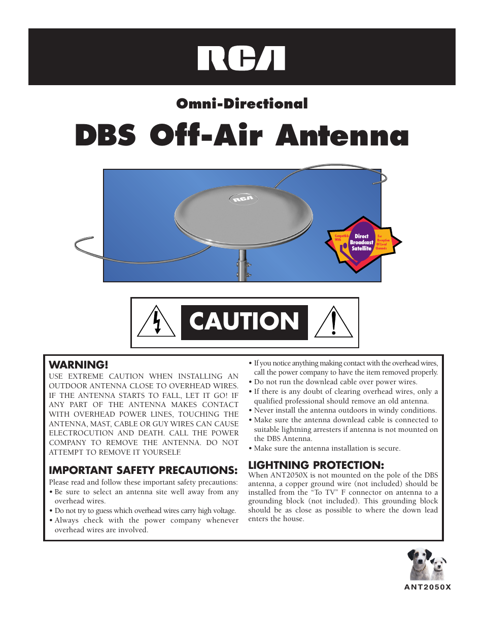 Dbs off-air antenna, Caution, Omni-directional | RCA ANT2050X User Manual | Page 2 / 4