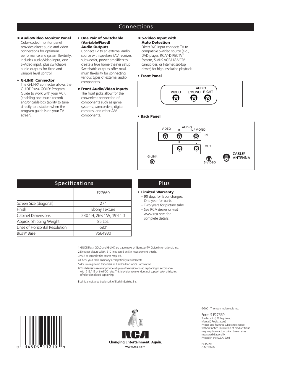 Te levi s io n | RCA F27669 User Manual | Page 4 / 4